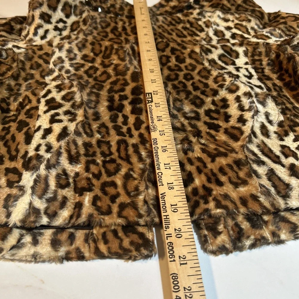Victor Alfaro Sz 12P Faux Leopard Fur 3/4 Sleeve Cropped Jeweled Neck Lined‎